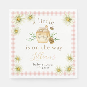 Little Honey On The Way Pink Gingham Baby Shower Napkins