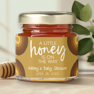 Little Honey on the Way - Retro Stripe Baby Shower Honey Jar Favors