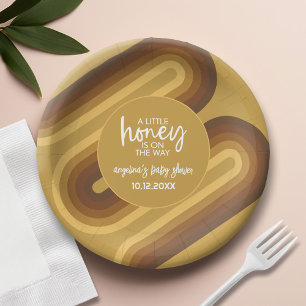 Little Honey on the Way Retro Stripes Baby Shower Paper Plates