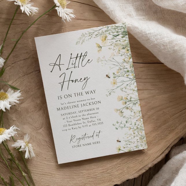 Little Honey on the Way Wildflower Bee Baby Shower Invitation (Creator Uploaded)