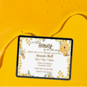 Little Honey On The Way Yellow Bee Baby Shower Invitation