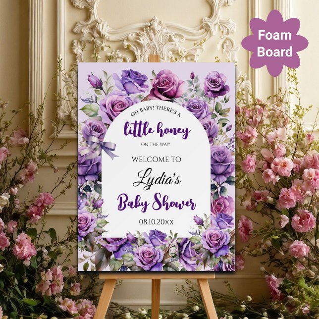 Little Honey Purple Roses Baby Shower Welcome Foam Board (Creator Uploaded)