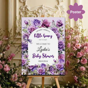Little Honey Purple Roses Baby Shower Welcome Poster