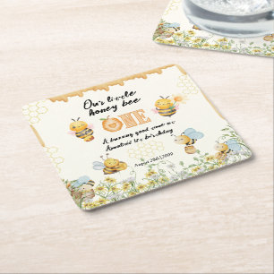 Little Honey To Bee One Wildflower 1st Birthday Square Paper Coaster