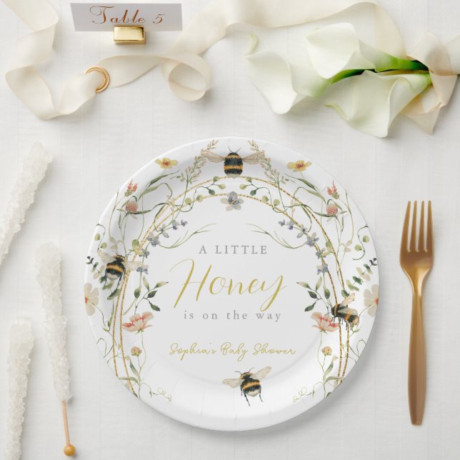 Little Honey Wildflower Bee Baby Shower Paper Plates (Wedding)