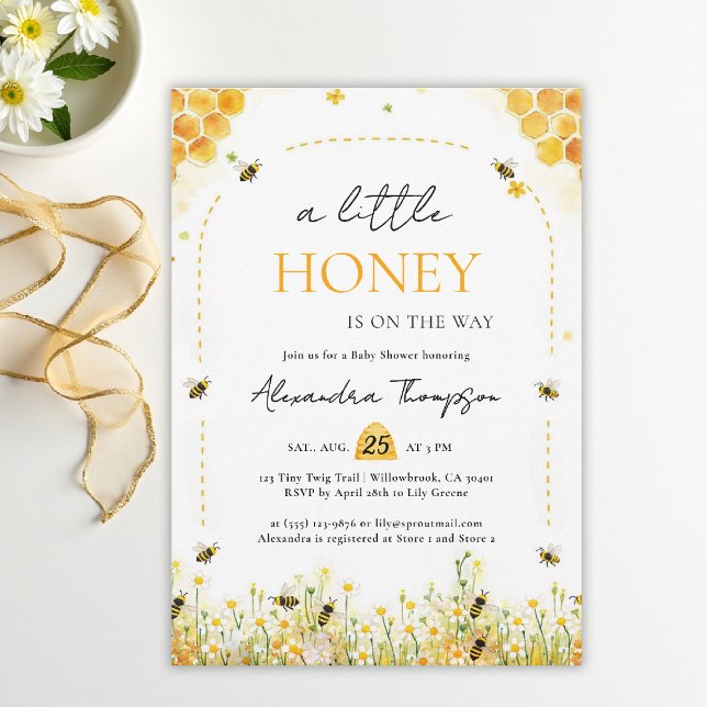 Little Honey Wildflowers Arch Summer Baby Shower Invitation (a little honey bee baby shower theme invitation spring summer watercolor elegant floral bumblebee)