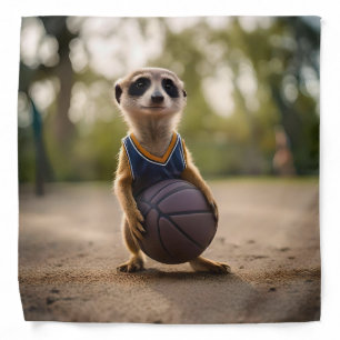 Little Hoop Star: Baby Meerkat Holding Basketball Bandana