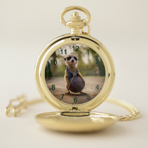 Little Hoop Star: Baby Meerkat Holding Basketball Pocket Watch