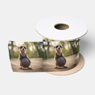 Little Hoop Star: Baby Meerkat Holding Basketball Satin Ribbon