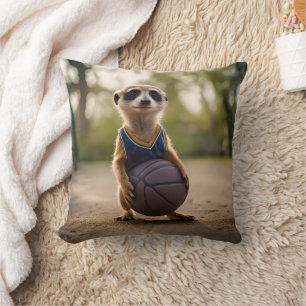 Little Hoop Star: Baby Meerkat Holding Basketball Throw Pillow