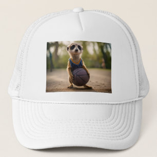 Little Hoop Star: Baby Meerkat Holding Basketball Trucker Hat