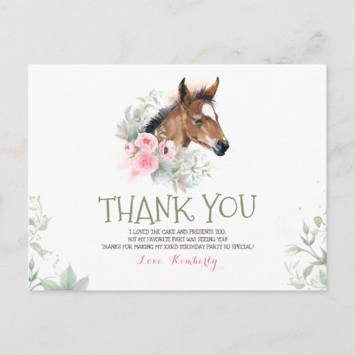 Little Horse Birthday Thank You Postcard