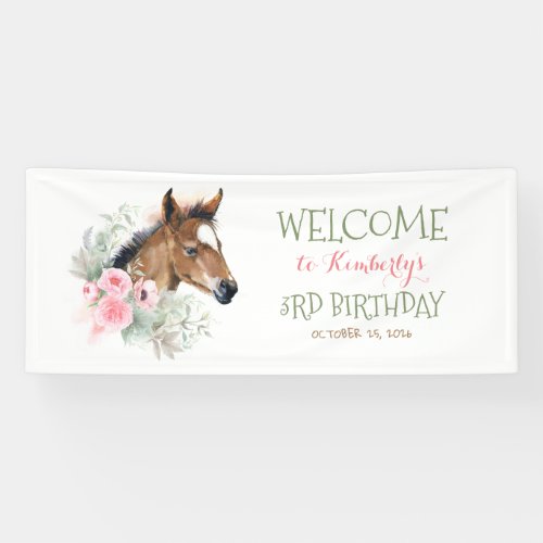 Little Horse Cute Pink Birthday Party Banner
