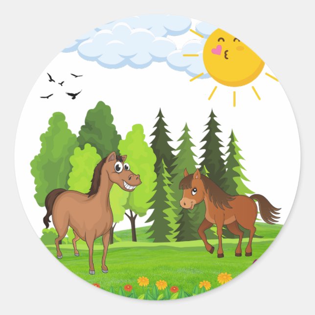 Little horses design for kids classic round sticker (Front)