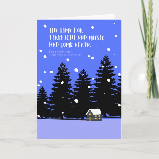 Little House in Big Woods Snowy Original Art Blue Card (Front)