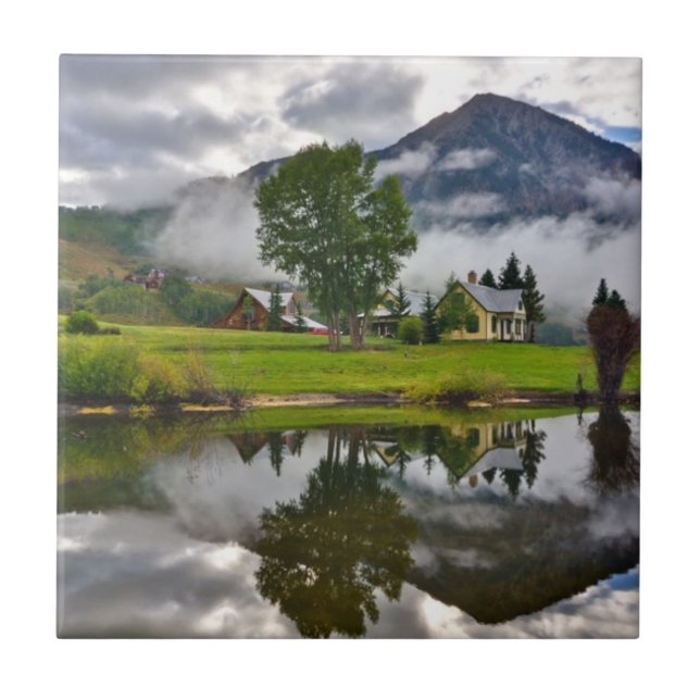 Little House in Mist on Lake Tile (Front)