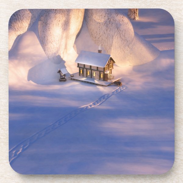 Little House in the Snow Cork Coaster