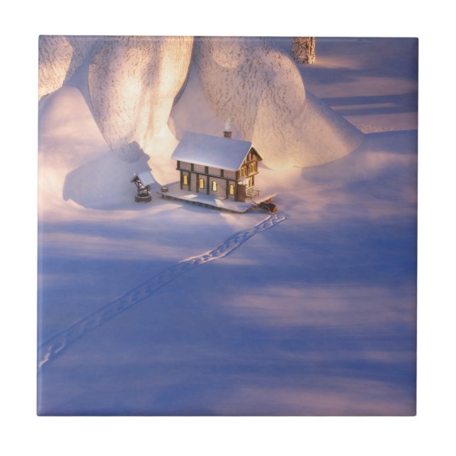 Little House in the Snow Decorative Tile / Trivet (Front)