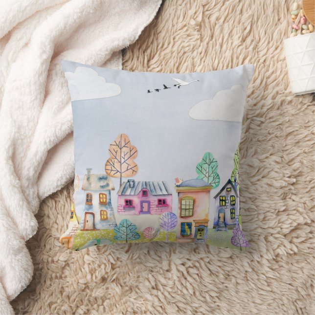 Little house landscape throw pillow (Blanket)