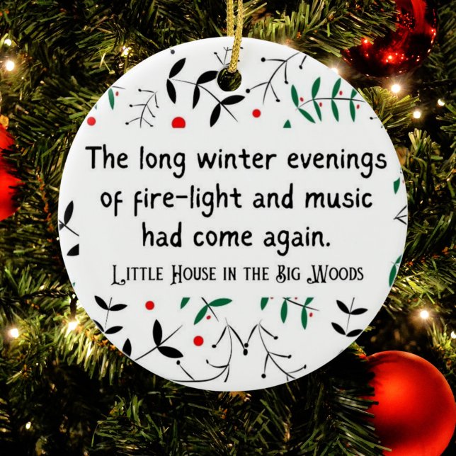 Little House on the Prairie Personalized Cozy Xmas Ceramic Ornament (Personalization goes in retro script typography on the back of this Laura Ingalls Wilder ornament.)