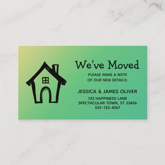 Little House "We've Moved" Yellow Green Ombre Card (Front)