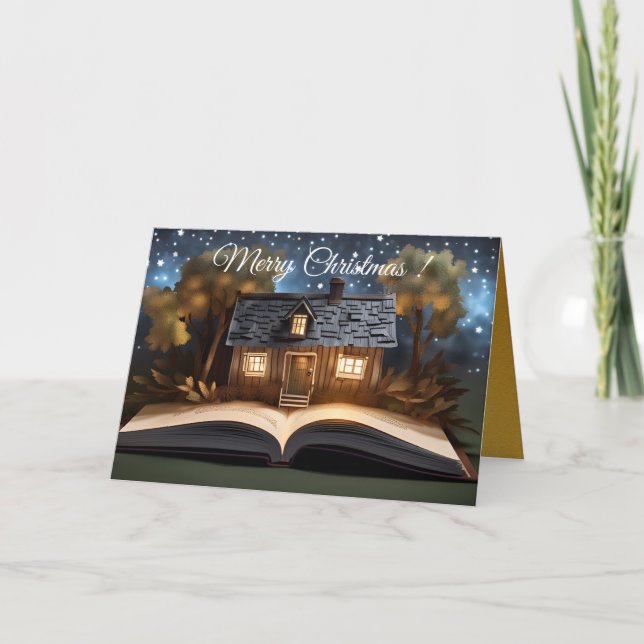 Little House with Fairy Tale Book Christmas GC Card (Front)