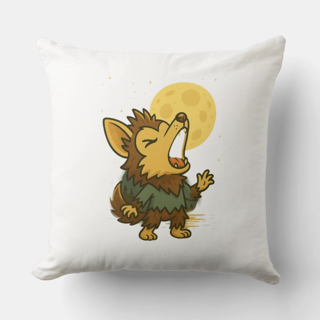 Little Howling Werewolf  Throw Pillow (Front)