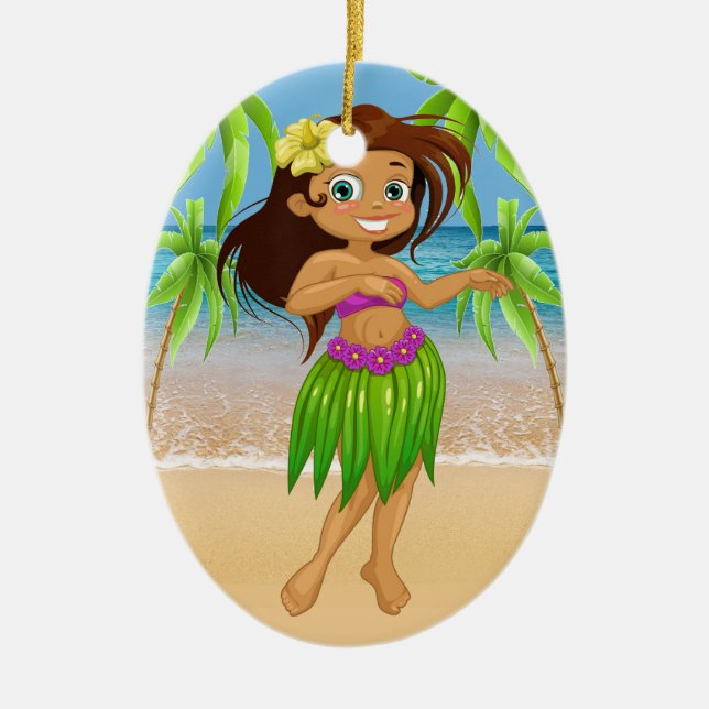 Little Hula Dancer Ceramic Ornament (Front)