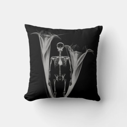 Little Human X_Ray Skeleton  Flowers _ BW Throw Pillow