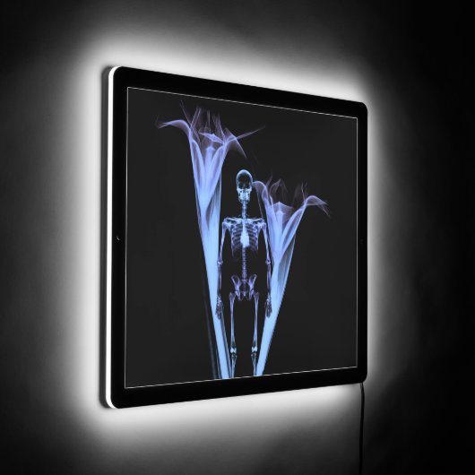 Little Human X-Ray Skeleton & Flowers - Blue LED Sign (Angle)