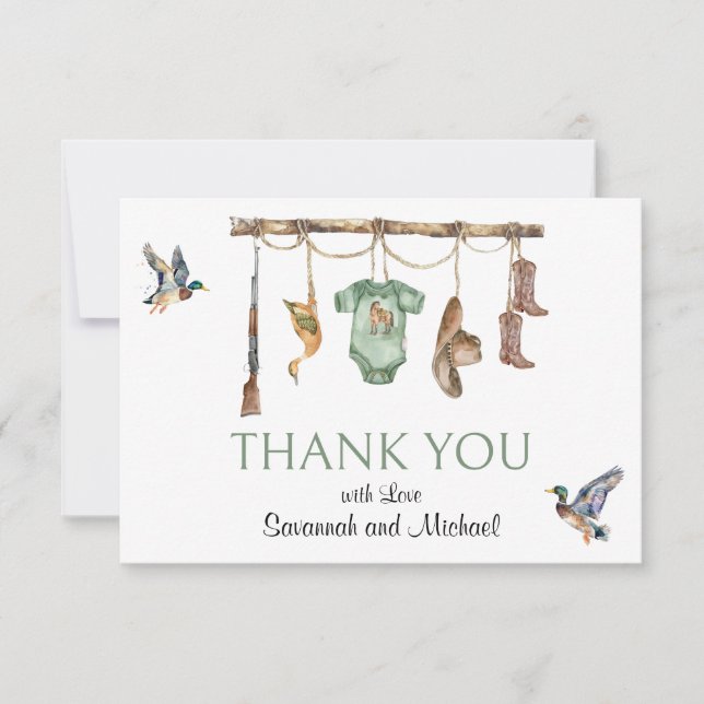 Little Hunter Baby Shower Thank You Card (Front)