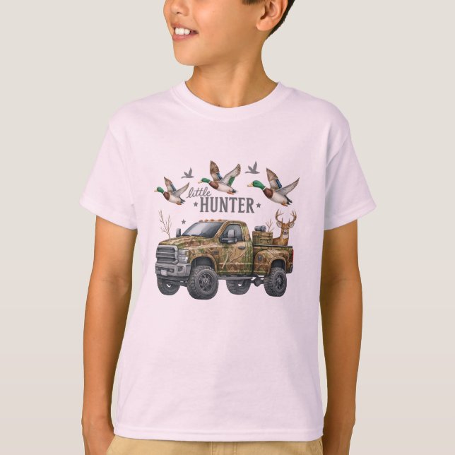 Little Hunter Camo Truck – Ducks, Deer & Outdoor  T-Shirt (Front)