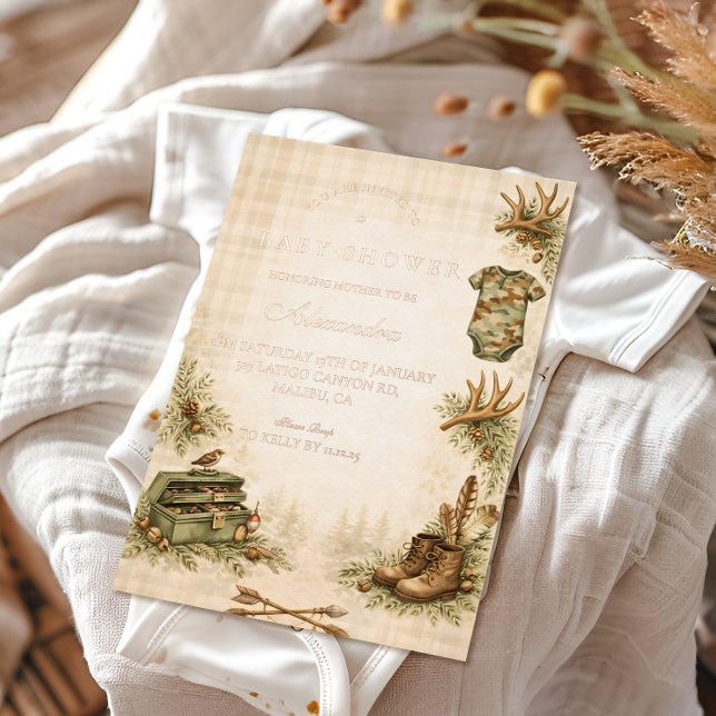 Little Hunter Woodland Keepsake Baby Shower Foil Invitation (Creator Uploaded)