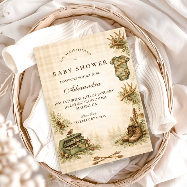 Little Hunter Woodland Keepsake Baby Shower Invitation (Creator Uploaded)