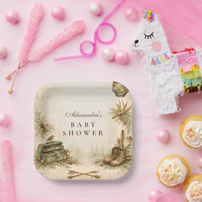 Little Hunter Woodland Keepsake Baby Shower Paper Plates (Party)