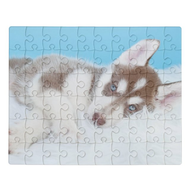 Little Husky Puppy Laying on a Blanket Jigsaw Puzzle (Puzzle Horizontal)