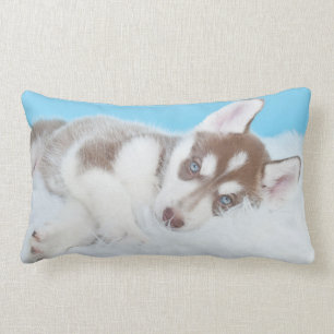 Little Husky Puppy Laying on a Blanket Lumbar Pillow