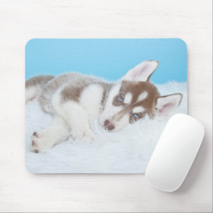 Little Husky Puppy Laying on a Blanket Mouse Pad