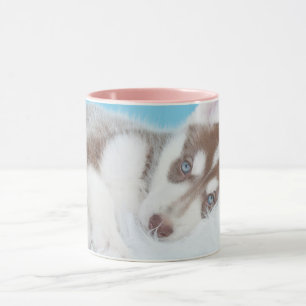 Little Husky Puppy Laying on a Blanket Mug