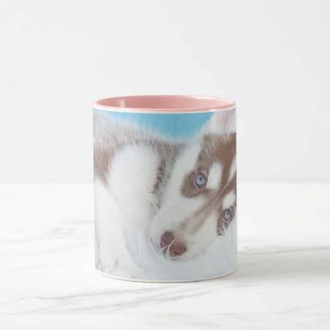 Little Husky Puppy Laying on a Blanket Mug (Center)