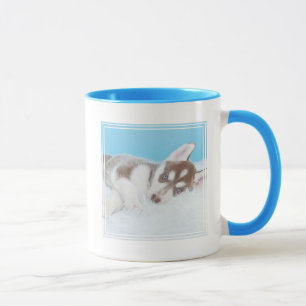 Little Husky Puppy Laying on a Blanket Mug