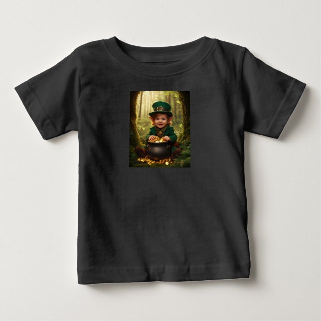 Little Irish Leprechaun & Gold Cauldron Baby T-Shirt (Front)