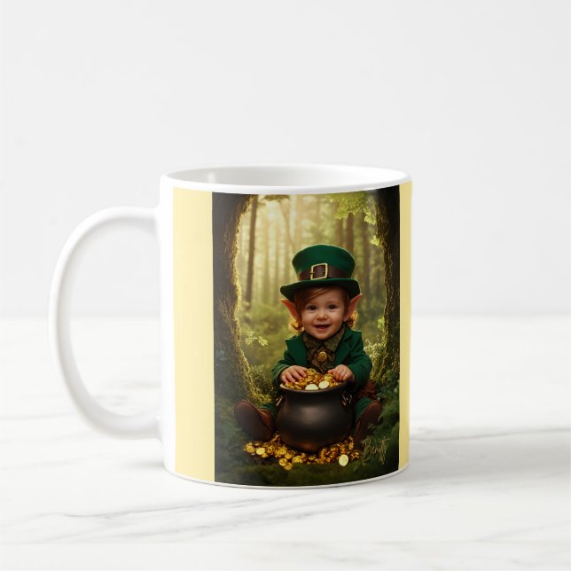Little Irish Leprechaun & Gold Cauldron Coffee Mug (Left)