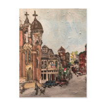 Little Italy, Cleveland Ohio Painting on Postcard