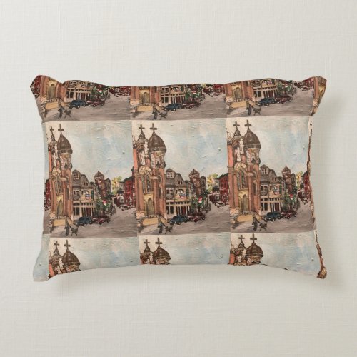 Little Italy Cleveland Ohio Painting Pillow