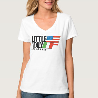 Little Italy of Denver 80s Retro WHITE V Neck T-Shirt