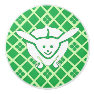 Little Japanese rabbit, green background Ceramic Knob
