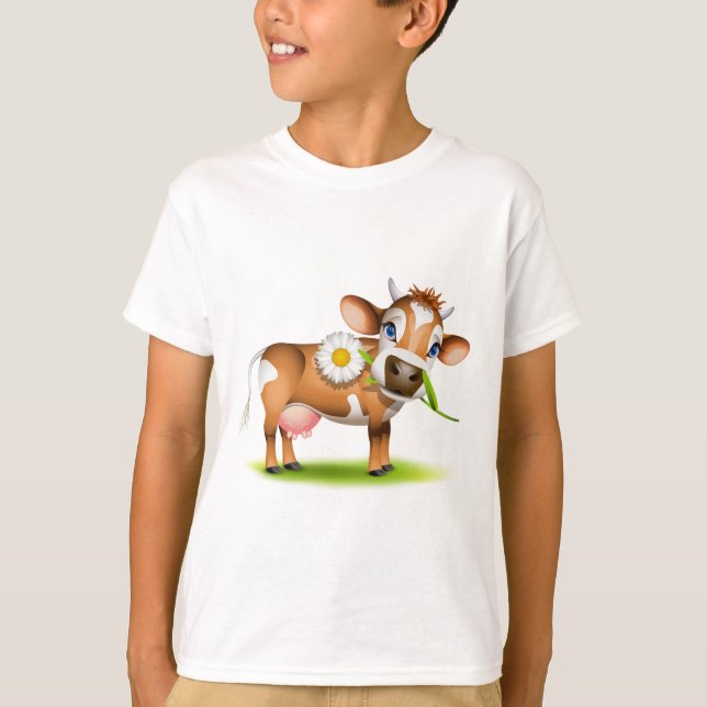 Little Jersey cow eating daisy T-Shirt (Front)