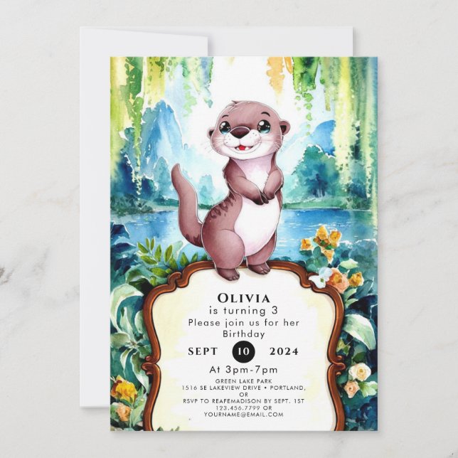 Little Joyful Otter Birthday Invitation (Front)