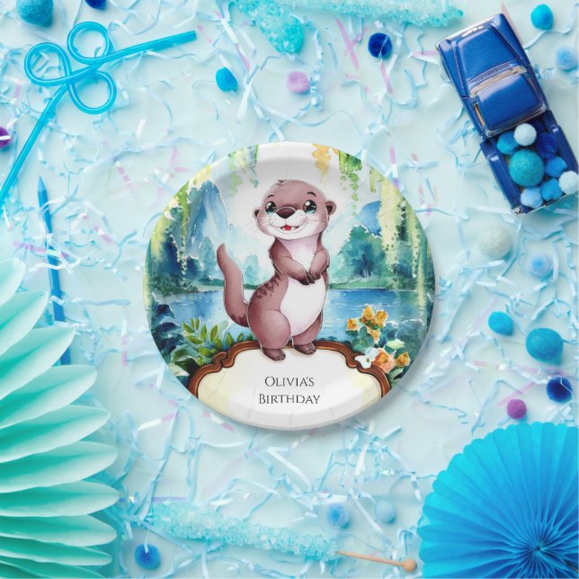 Little Joyful Otter Birthday Paper Plates (Party)